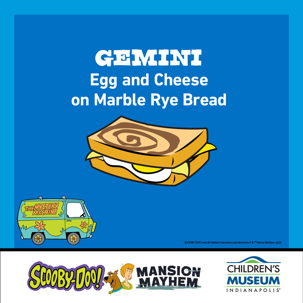 Geini zodiac sign Scooby sandwich - Egg and cheese on marble rye bread